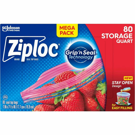 Ziploc® Stand-Up Storage Bags - Blue - Kitchen - 80/Box - 9 / Carton - Food